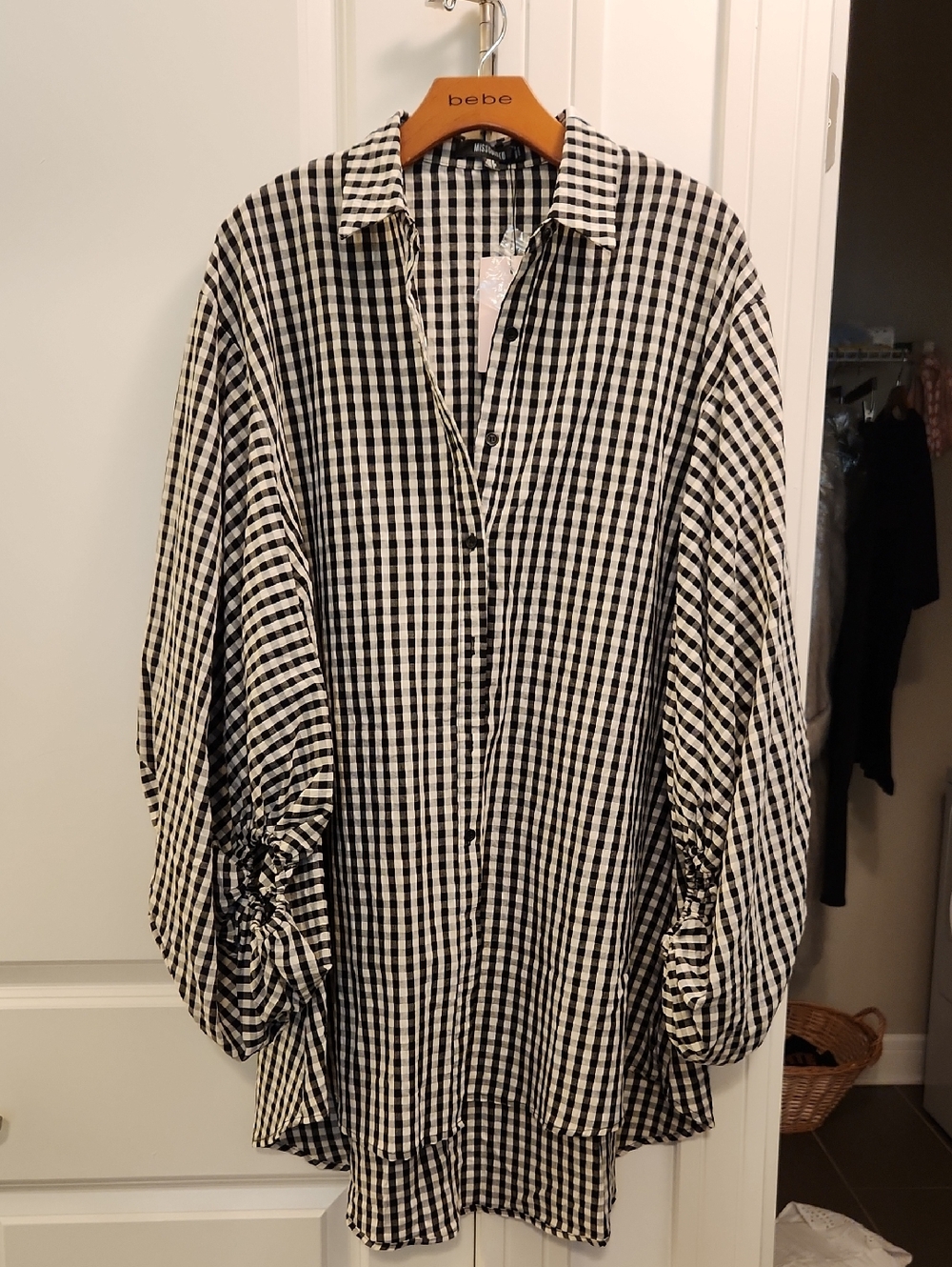 NWT Missguided Black and White Gingham Button-Down Dress